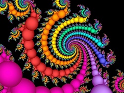 Translucent strands of beads or pearls in brilliant rainbow colors spiral into the center, and around the edges, of this bold image. Great for pride events!