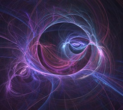 Shades of blue, cyan, purple, magenta, and red mingle in this abstract fractal suggestive of an electrical storm or lightning. Great for space or sci-fi themes!