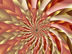 This fractal spiral in soft orange, gold, and bronze is evocative of Halloween, fireworks, and the frosty nip of fall in the air.