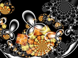 This fractal image features a pinwheel of little paper squares in Halloween orange and black, with a frosty overlay suggesting the crisp chill of autumn.
