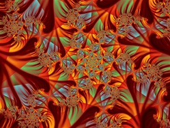 This swirling spiral in deep burnishedgreens, reds, and golds has a star shape at its center, creating a strong sense of fall and the crunch of autumn leaves underfoot.