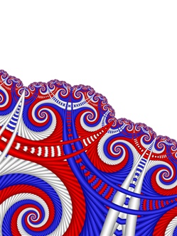 A chaotic collection of red, white, and blue chutes and spirals swirl together in this abstract Fourth of July image, like a crazy game of Snakes and Ladders. Lots of room for your message.