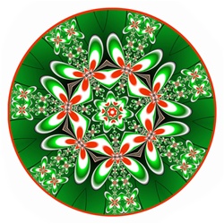 This seven-point butterfly mandala in traditional Christmas red and green would make a lovely ornament.