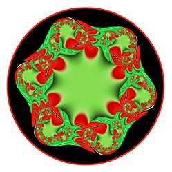 This Merry Christmas fractal wreath, in red and green, has a blank space for your greeting.