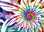Another lively fireworks display. A sparkling pinwheel in brilliant rainbow hues, with a bold, almost campy, cartoon feel.