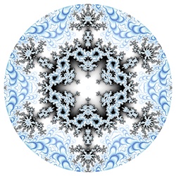 This cool snowflake mandala in shivery shades of blue, grey and white evokes winter, and is made from our <em>Ice Flake</em> fractal.