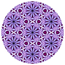 This mandala contains a repeating pattern of seven floral discs in a pretty lavender color.