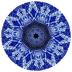 This blue and white mandala is another in a series made from our Interstellar City fractal. It, too, has the feel of china or porcelain.