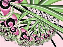 This abstract fractal floral image in vibrant tones of pink and green resembles mature seed pods or flower heads ripe with seeds. What a great way to herald spring!