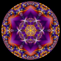 This psychedelic mandala is made from an equally psychedelic butterfly fractal, in colors that make your eyeballs hurt. Holy 1960s, Batman!