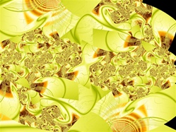 This abstract fractal was the result of an experiment with an IFS formula. Its delicate greens, golds, and browns suggest the tender new growth of moss in early spring.