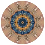 Blue and gold starbursts radiate from the center of this mandala, which has a feel of ancient Egypt, Persia, or other parts of the ancient world. It was made from our Spore Farm fractal.