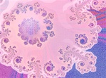 In this very feminine fractal, a delicate iridescent pink spiral swirls against a mosaic tile background in shades of pink, blue, magenta and purple. Great for a puzzle or textile design.